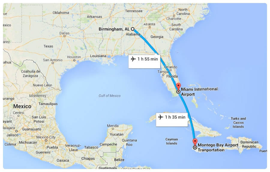 Flight from Birmingham Airport to Jamacia