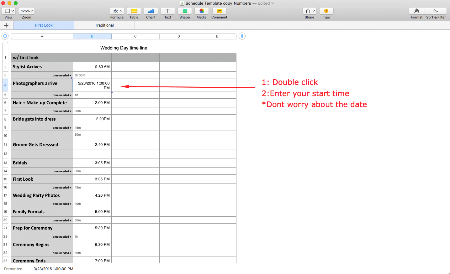 Wedding day timeline Start time